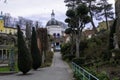 PORTMEIRION, UNITED KINGDOM - Feb 22, 2020: A building in the impressive village of Portmeirion Royalty Free Stock Photo