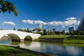 Porto Alegre, Rio Grande do Sul, Brazil, March 29 - 2021: Beautiful photograph of the square of the Azoreans, bridge and monument