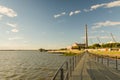 Porto Alegre, Rio Grande do Sul, Brazil, March 29 - 2021: Beautiful sunset on the edge of GuaÃÂ­ba, Gasometro at golden hour Royalty Free Stock Photo