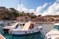 Porto Azzurro, Island of Elba, Italy - 19 September 2021 Colorful cityscape of Harbor of Porto Azzurro