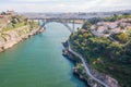 Porto bridge aerial river with a boat Royalty Free Stock Photo