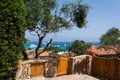 Panoramic view of small pevero beach with yacht Royalty Free Stock Photo