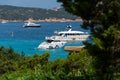 Panoramic view of small pevero beach with yacht Royalty Free Stock Photo