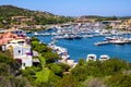Porto Cervo, Sardinia, Italy - Panoramic view of luxury yacht port, marina and residences of Porto Cervo resort at the Costa Royalty Free Stock Photo