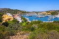 Porto Cervo, Sardinia, Italy - Panoramic view of luxury yacht port, marina and residences of Porto Cervo resort at the Costa Royalty Free Stock Photo