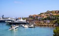 Porto Cervo, Sardinia, Italy - Panoramic view of luxury yacht port and marina of Porto Cervo resort at the Costa Smeralda coast of Royalty Free Stock Photo