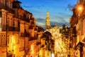 Porto town with Dos Clerigos cathedral at night, Portugal Royalty Free Stock Photo