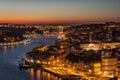 Porto city of portugal view from dom luis bridge at night cityscape Royalty Free Stock Photo