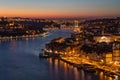 Porto city of portugal view from dom luis bridge at night cityscape Royalty Free Stock Photo