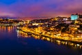 Porto city skyline, night cityscape panorama from Luis I bridge of Porto, Portugal Royalty Free Stock Photo