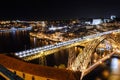 Porto with the Dom Luis I bridge illuminated in the night Royalty Free Stock Photo