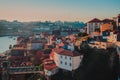 Porto downtown at Douro river cityscape top view