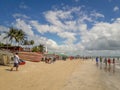 Porto Galinhas, Pernambuco, Brazil, March 16,2019: Sunny day on the beach of Porto Galinhas, people enjoying the sun, the