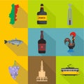 Porto land icons set, flat style