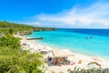 Porto Marie beach - white sand Beach with blue sky and crystal clear blue water in Curacao, Netherlands Antilles, a Caribbean