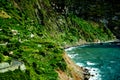 Porto Moniz on the North West Coast where the Mountains in the north of the Island of Madeira meet the Atlantic Ocean Royalty Free Stock Photo