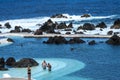 Porto Moniz on the North West Coast where the Mountains in the north of the Island of Madeira meet the Atlantic Ocean Royalty Free Stock Photo