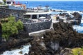 Porto Moniz on the North West Coast where the Mountains in the north of the Island of Madeira meet the Atlantic Ocean Royalty Free Stock Photo