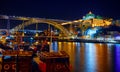 Porto old town, Portugal. Ponte de Dom Luis on Douro river Night Royalty Free Stock Photo