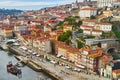 Porto, Portugal - 12.25.2022: Aerial view of the old ribeira area in Porto