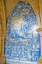 The Bible scene of azulejos tile in cloister of Cathedral, on April 30, 2012 in Porto, Potugal