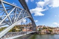 Boys jumping off the bridge into Douro River. Porto. Portugal.