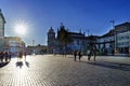 Porto, Portugal. August 12, 2017: View of the bell tower of the church of the clerics from the square of the clerics, with many to