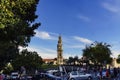 Porto, Portugal. August 12, 2017: View of the bell tower of the church of the clerics from the square of the clerics, with many to