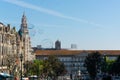 Porto, Portugal - 08/28/2019: Big soap bubbles and Porto city in the background. Aliados Avenue