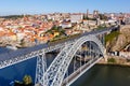 Porto Portugal with bridge Ponte Dom Luis I Douro river with tram town travel