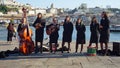 Porto, Portugal - circa October 2018:Young Students play classical portuguese music