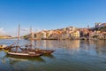 Porto Portugal, Douro River with Rabelo wine boat Royalty Free Stock Photo