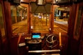 Porto, Portugal - Closeup view of a traditional yellow portuguese tram. Interior of a old famous elevator # 28 Royalty Free Stock Photo