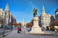Porto, Portugal. December 09, 2018: monument to King Dom Pedro IV in the Plaza de la Libertad in the historic and stately quarter