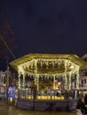 Porto, Portugal - December 9, 2023. Night scene of cordoaria garden christmas market. Residents and visitors walk the streets to Royalty Free Stock Photo