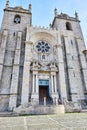 PORTO, PORTUGAL - December 10, 2018: Porto Cathedral facade view, Roman Catholic church, Portugal. Construction around 1110