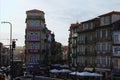 Scenic landscape view of typical street of Porto old town. Narrow crowded streets with colorful vintage buildings Royalty Free Stock Photo