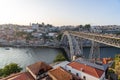 06.22.2023. Porto, Portugal: dom luiz brige in Porto on the riverside of Duero river cityscape at sunset from above with