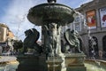 Porto, Portugal - 09/22/2019: Green lion statue. Lion fontain. PraÃÂ§a dos LeÃÂµes. Porto, Portugal