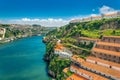 Porto, Portugal: hills of Vila Nova de Gaia and wine cellars over Duoro river Royalty Free Stock Photo