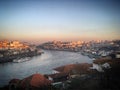 Panorama of the river Douro flowing through old town Porto, Regadas, Gaia, Portugal, January 2019 Royalty Free Stock Photo