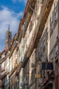 An Ally in Porto Portugal with old colorful buildings and tower Royalty Free Stock Photo