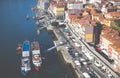 PORTO, PORTUGAL - JANUARY 18, 2018: Landscape view on the riverside with beautiful old buildings in Porto city, Portugal Royalty Free Stock Photo