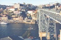 PORTO, PORTUGAL - JANUARY 18,2018: Panorama View on Porto, Duoro River, Ribeira District and Dom Luis Bridge