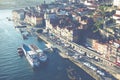 PORTO, PORTUGAL - JANUARY 18,2018: Panorama View on Porto, Duoro River, Ribeira District and Dom Luis Bridge