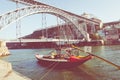 PORTO, PORTUGAL - JANUARY 18,2018: Panorama View on Porto, Duoro River, Ribeira District and Dom Luis Bridge