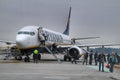 Passengers getting off the plane of Ryanair company at the Porto airport Royalty Free Stock Photo