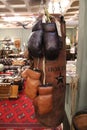 Vintage sack and boxing gloves for sale in an Old warehouse called Armazem