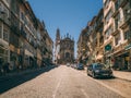 PORTO, PORTUGAL - Jul 18, 2020: View of the ornate baroque facade of the Igreja dos Clerigos church in old town, a symbol of Porto Royalty Free Stock Photo