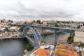 Porto, Portugal - July, 2017. Panoramic aerial view of Dom Luis Bridge in Porto in a beautiful summer day, Portugal